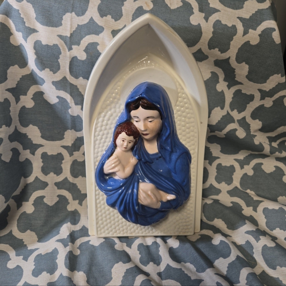 VINTAGE ceramic wall grotto Blessed Mother Madonna Virgin Mary Catholic icon
